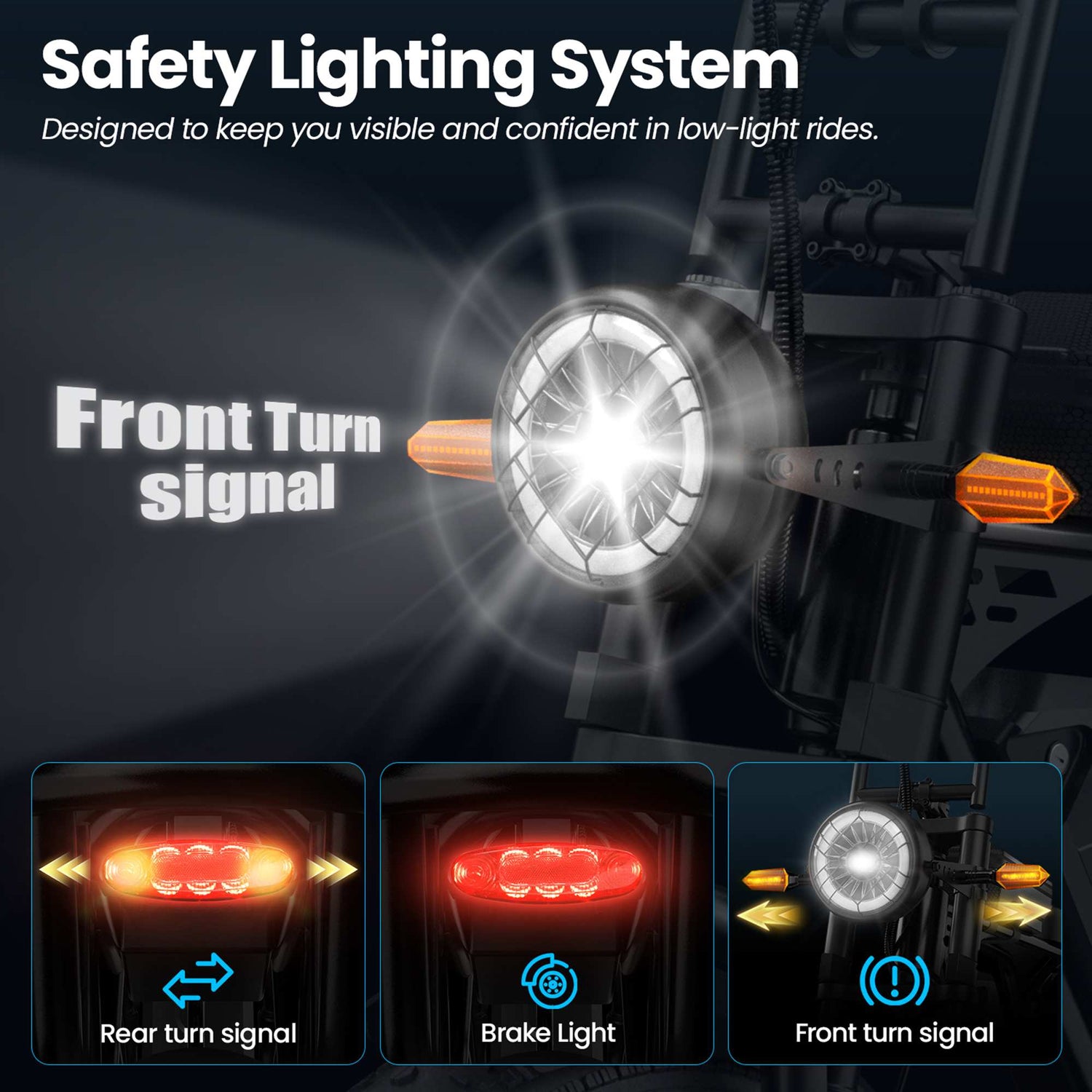Best Fat Tire Electric Bike Aairsk X5 - safety lighting system, front, brake, turn lights