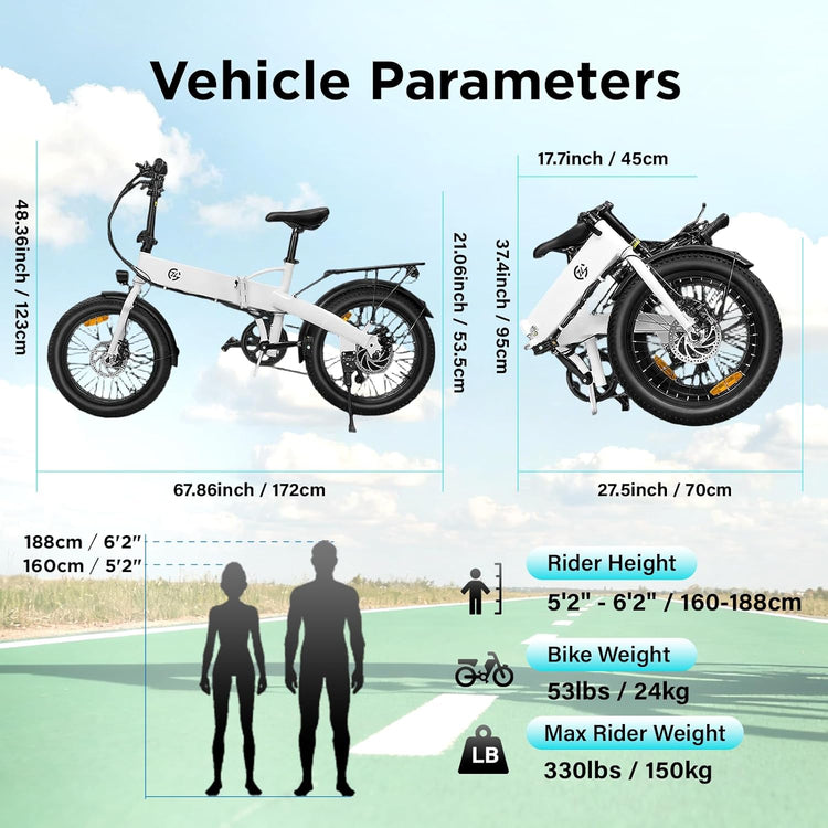 Foldable Electric Bike for Adults | 48V 25MPH | 20" x 3.0" Fat Tire 16