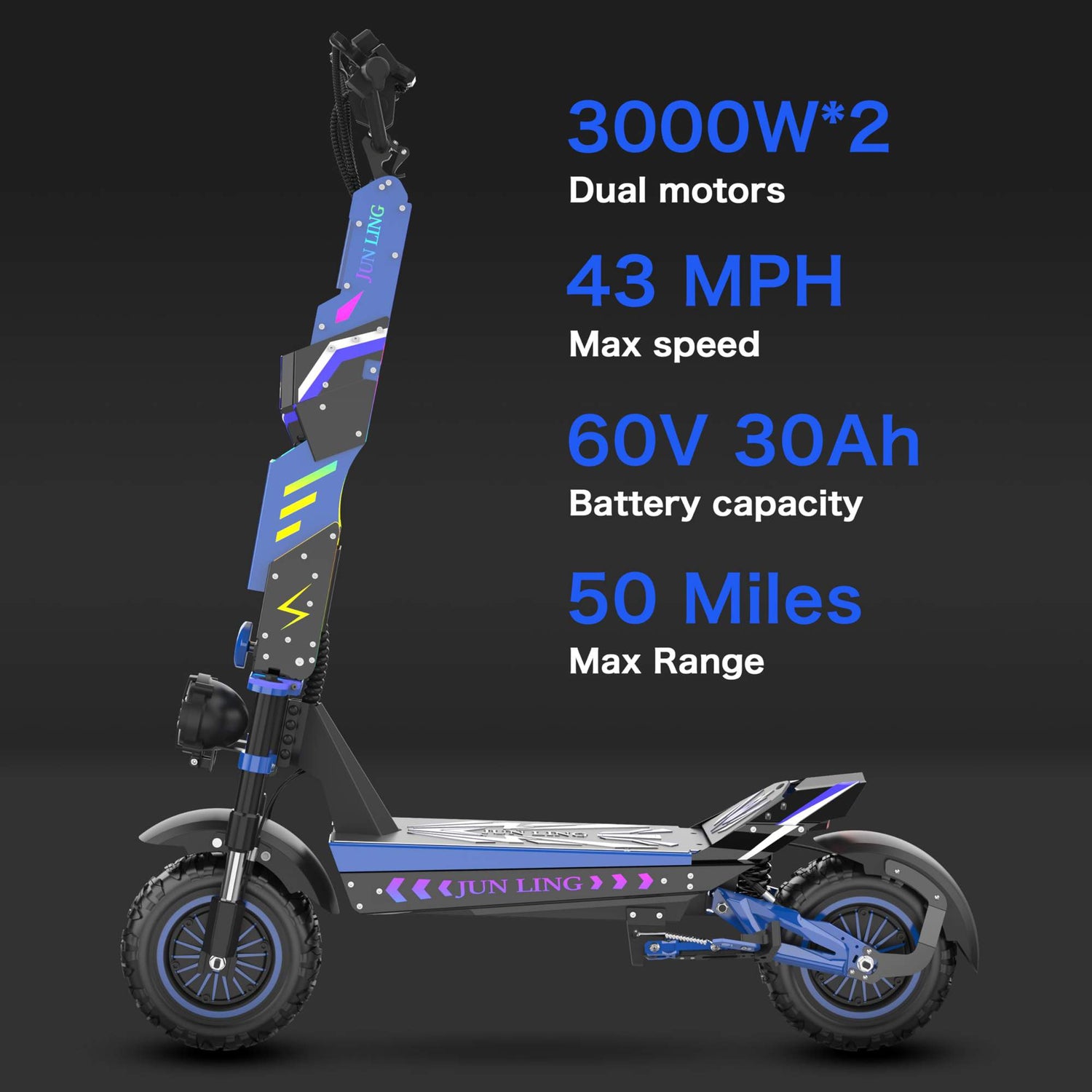 JunLing JL80 Off Road Electric Scooter Adults 6000W Dual Motor 43MPH 18