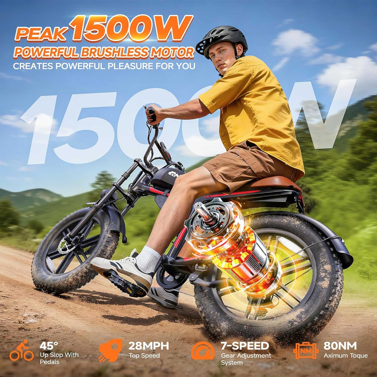 QNUT BK20 Fat Tire Electric Bike 48V 18A 1500W 28MPH UL2849 Certified 13