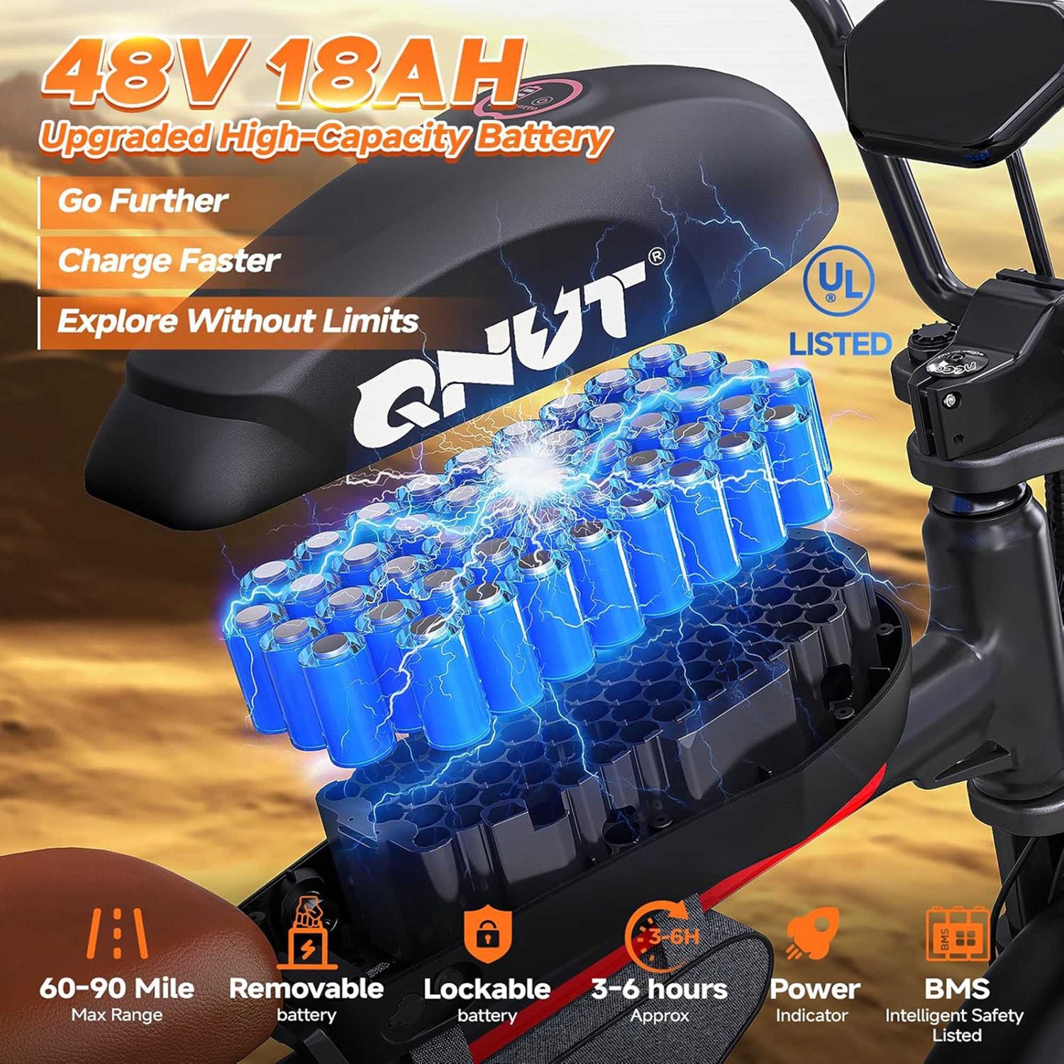 QNUT BK20 Fat Tire Electric Bike 48V 18A 1500W 28MPH UL2849 Certified 14