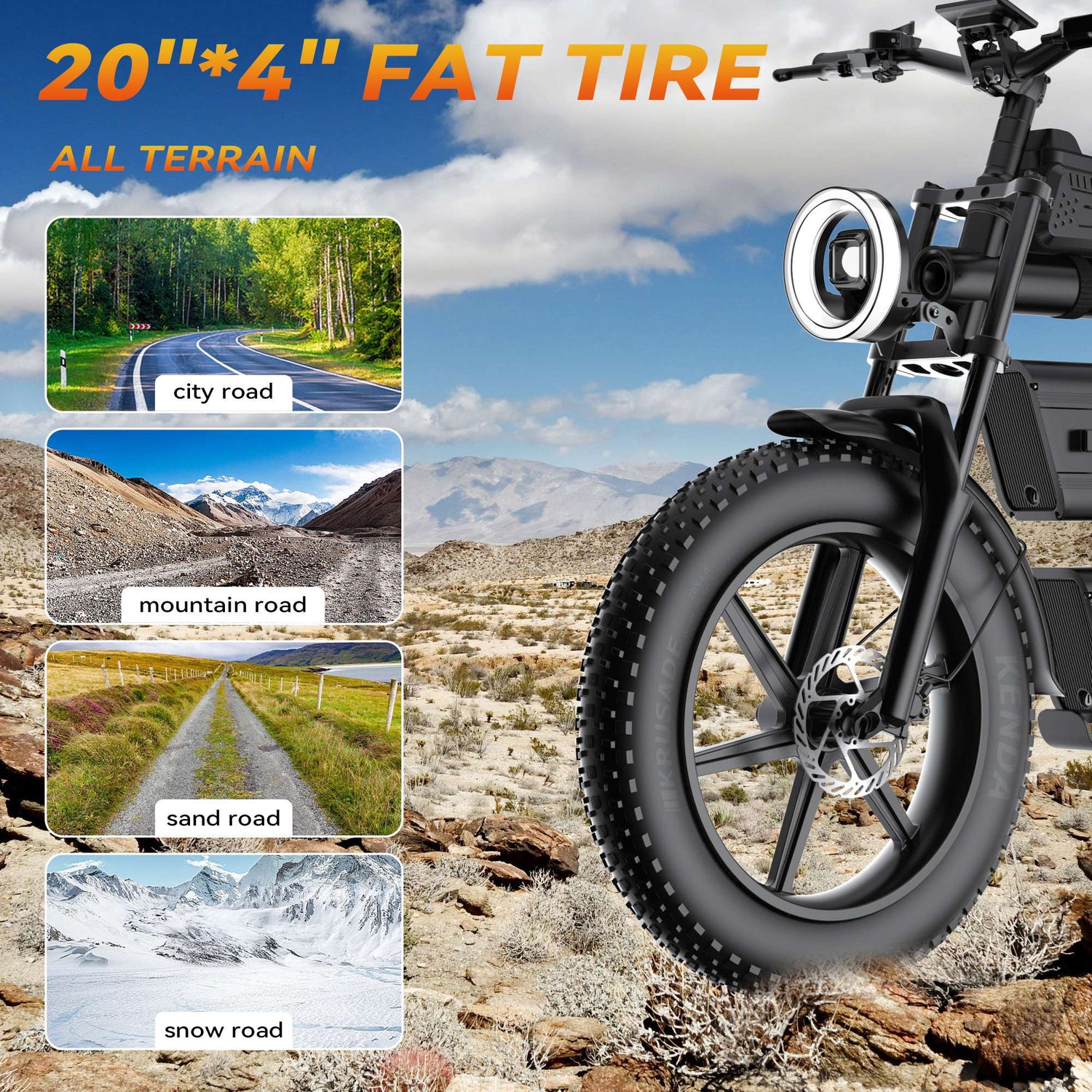 RONZLLA E20 Plus High Range Electric Bike - 20*4 inch fat tire, all terrain.