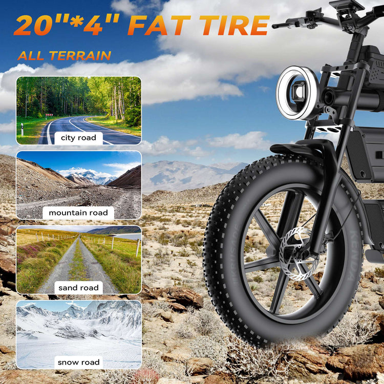 RONZLLA E20 Plus High Range Electric Bike - 20*4 inch fat tire, all terrain.