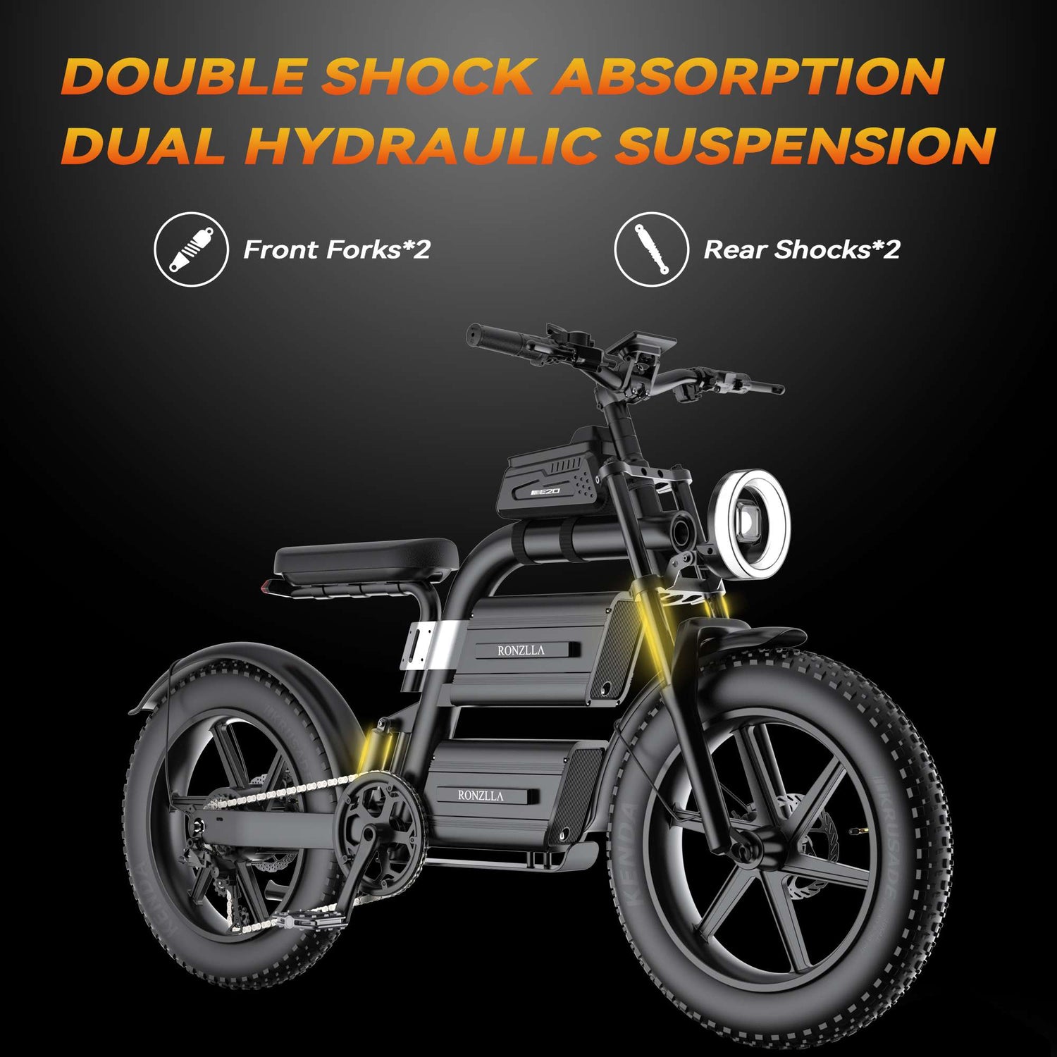 RONZLLA E20 Plus Electric Bike- double shock absorption, dual hydraulic suspension