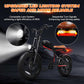 Safety features of an electric bike including bright LED headlight, brake light, and turn signals.