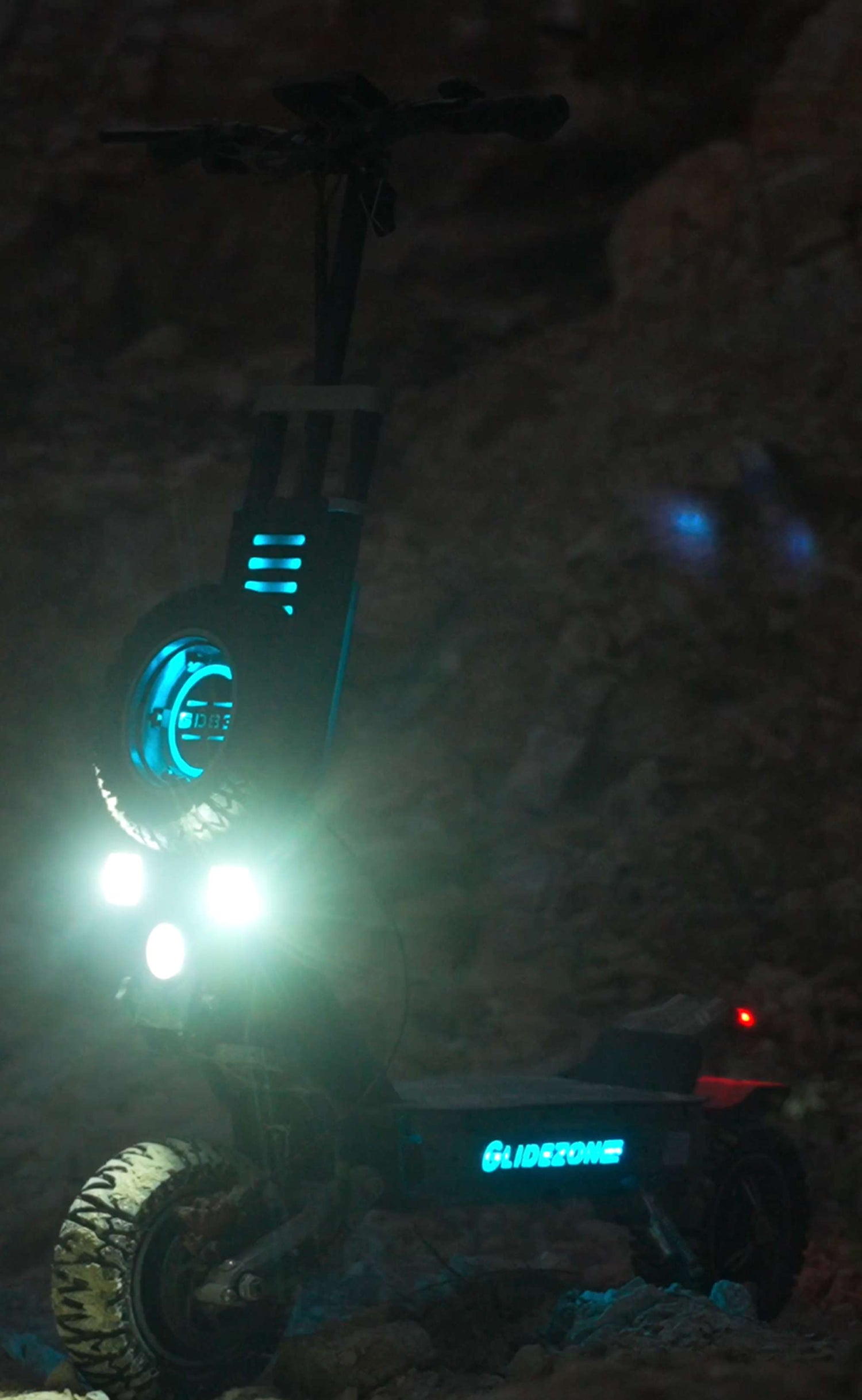 Full view of Glidezone GD83 with 360-degree LED lighting system turned on for maximum night vision safety.