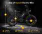 Detailed size chart and dimensions diagram for the HappyRun Vynxet G50 electric bike.